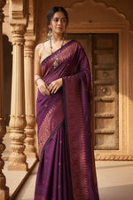 Load image into Gallery viewer, Women's Silk Printed Saree With Unstitched Blouse 5.5Mtr (Wine) Kashvii
