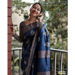 Load image into Gallery viewer, Women's Navy Blue Silk Printed Saree With Unstitched Blouse -5.5Mtr Kashvii
