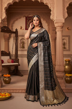 Load image into Gallery viewer, Women's Silk Printed Saree With Unstitched Blouse 5.5Mtr (Black) Kashvii
