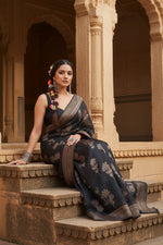 Load image into Gallery viewer, Women's Silk Printed Saree With Unstitched Blouse 5.5Mtr (Black) Kashvii
