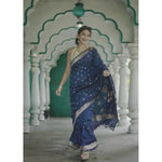 Load image into Gallery viewer, Women's Cotton  Printed Saree With Unstitched Blouse 5.5Mtr (Navy Blue) Kashvii
