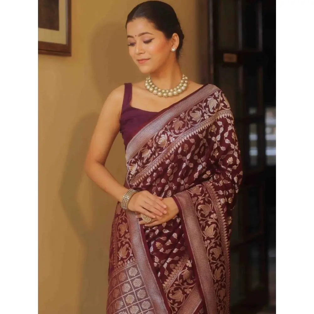 Women's Silk Printed Saree With Unstitched Blouse 5.5Mtr (Maroon) Kashvii