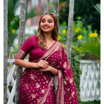 Load image into Gallery viewer, Women's Wine Silk Printed Saree With Unstitched Blouse -5.5Mtr Kashvii
