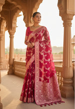 Load image into Gallery viewer, Women's Pink Silk Printed Saree With Unstitched Blouse -5.5Mtr Kashvii
