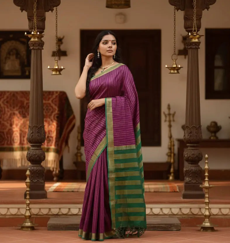 Women's Wine Color Silk Printed Saree With Unstitched Blouse -5.5Mtr Kashvii