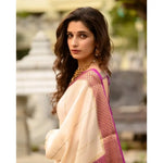 Load image into Gallery viewer, Women's Off White Pink Silk Printed Saree With Unstitched Blouse 5.5Mtr Kashvii
