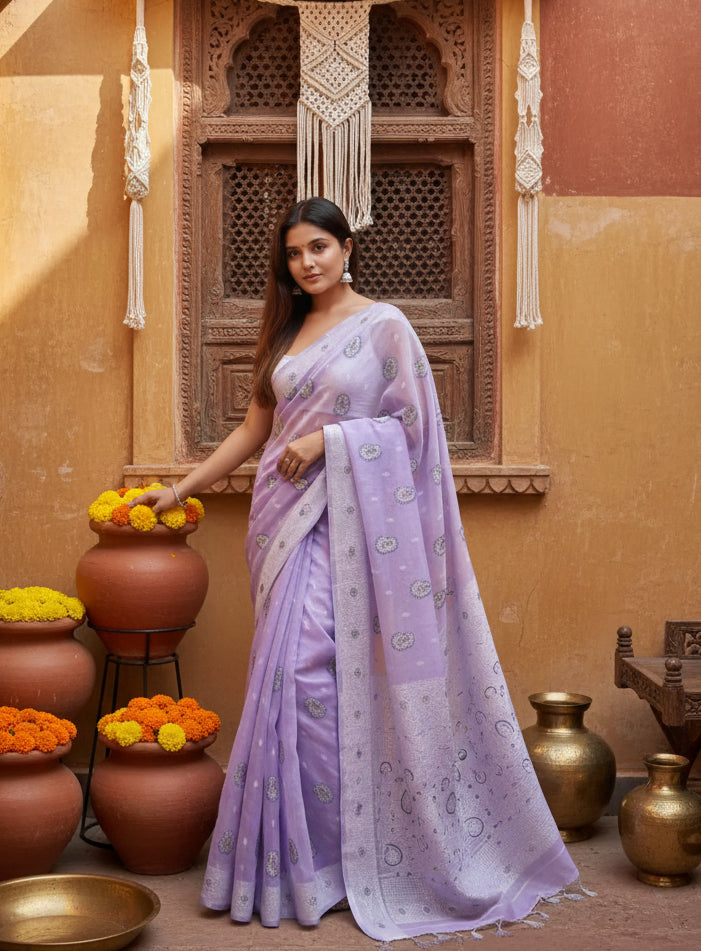 Women's cotton  printed saree with unstitched blouse 5
