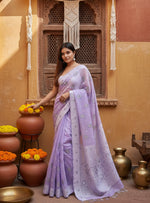 Load image into Gallery viewer, Women's Cotton  Printed Saree With Unstitched Blouse 5.5Mtr (Lavender) Kashvii
