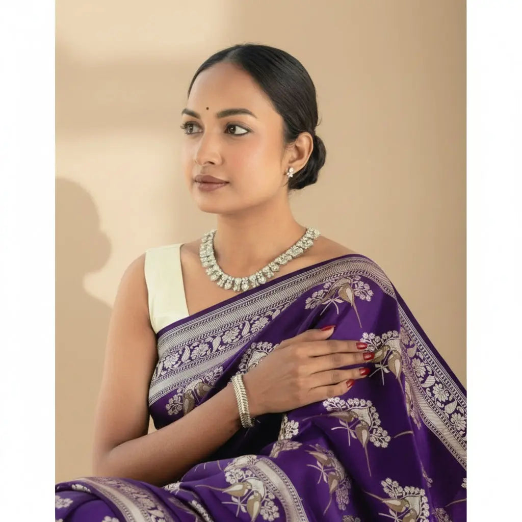 Women's Silk Printed Saree With Unstitched Blouse 5.5Mtr (Purple) Kashvii