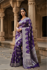 Load image into Gallery viewer, Women's Silk Printed Saree With Unstitched Blouse 5.5Mtr (Purple) Kashvii
