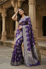 Load image into Gallery viewer, Women's Silk Printed Saree With Unstitched Blouse 5.5Mtr (Purple) Kashvii
