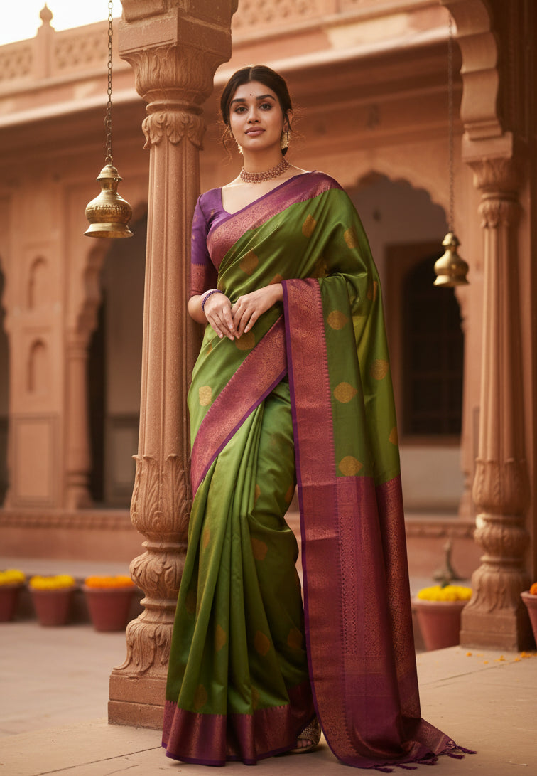 Women's Silk Printed Saree With Unstitched Blouse 5.5Mtr (Green) Kashvii