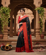 Load image into Gallery viewer, Women's Black Silk Printed Saree With Unstitched Blouse -5.5Mtr Kashvii
