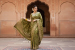 Load image into Gallery viewer, Women's Olive Green Silk Printed Saree With Unstitched Blouse -5.5Mtr Kashvii
