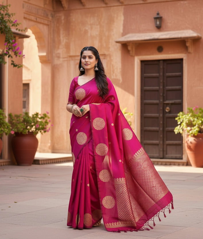 Women's Silk Printed Saree With Unstitched Blouse 5.5Mtr (Pink) Kashvii