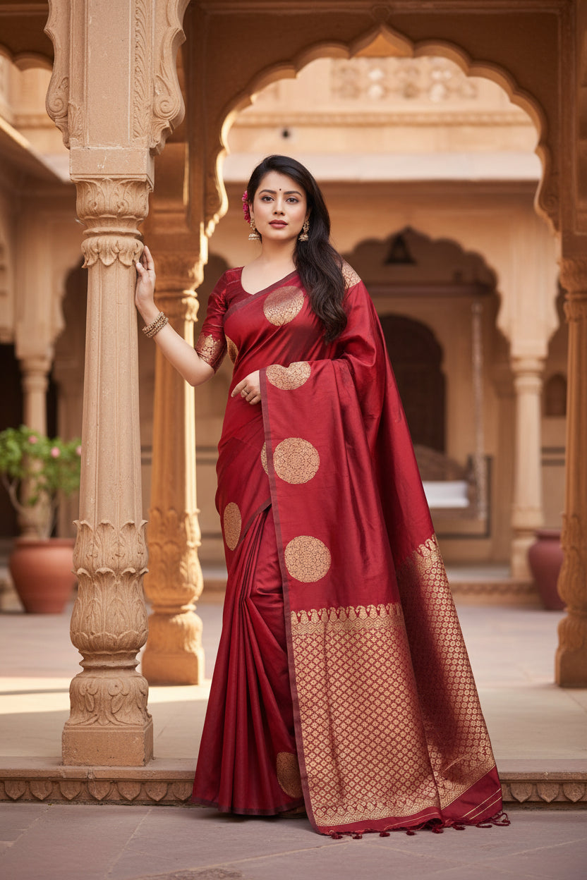 Women's Silk Printed Saree With Unstitched Blouse 5.5Mtr (Red) Kashvii
