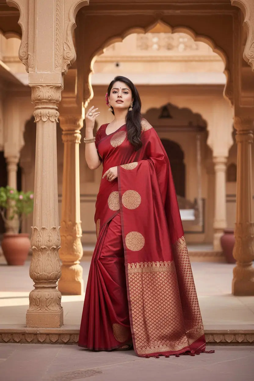 Women's silk printed saree with unstitched blouse 5
