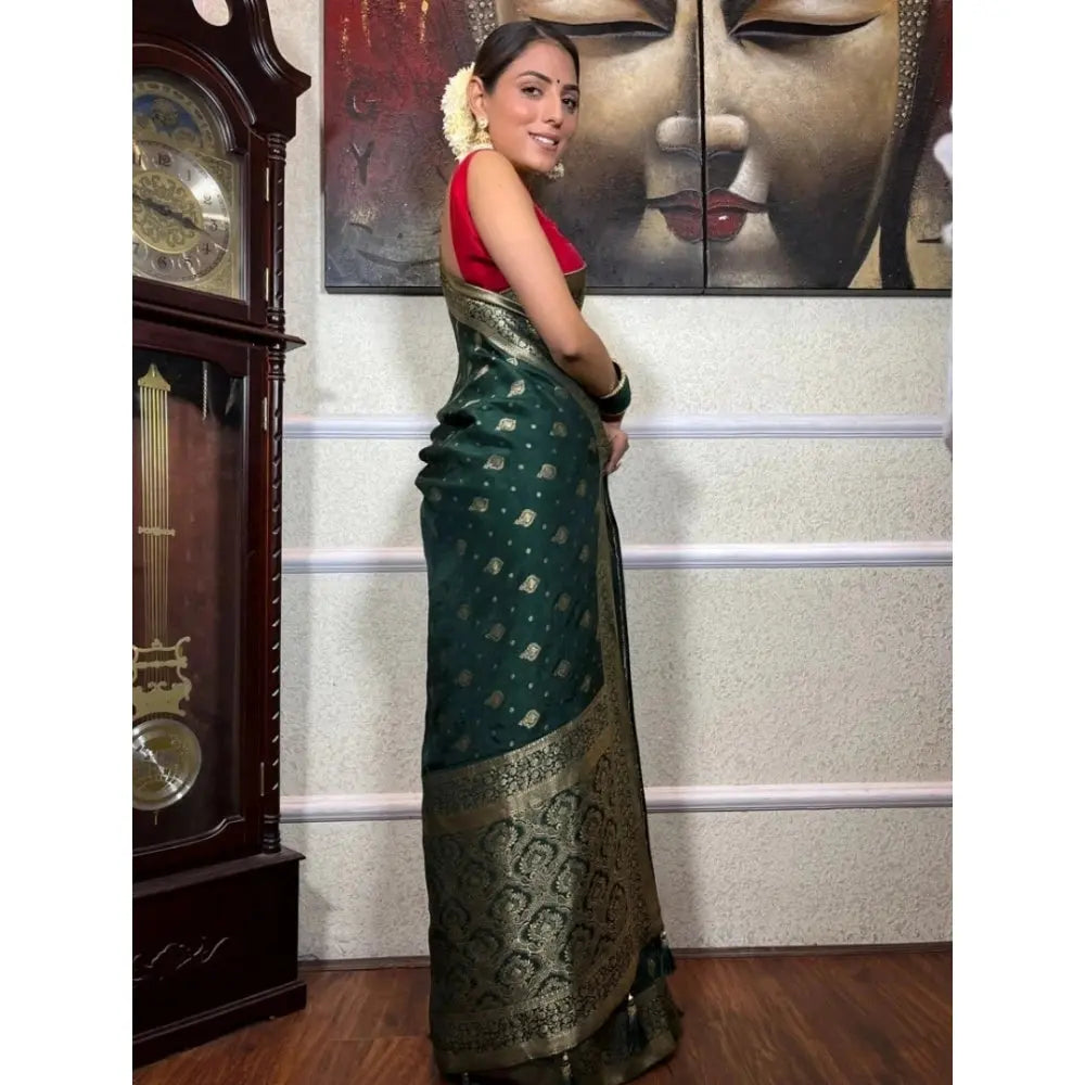 Women's Silk Printed Saree With Unstitched Blouse 5.5Mtr (Green) Kashvii