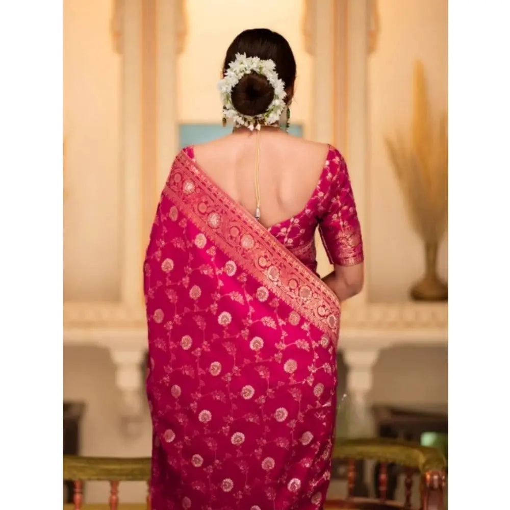 Women's Rani Pink Silk Printed Saree With Unstitched Blouse -5.5Mtr Kashvii