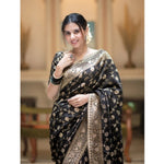 Load image into Gallery viewer, Women's Silk Printed Saree With Unstitched Blouse 5.5Mtr (Black) Kashvii
