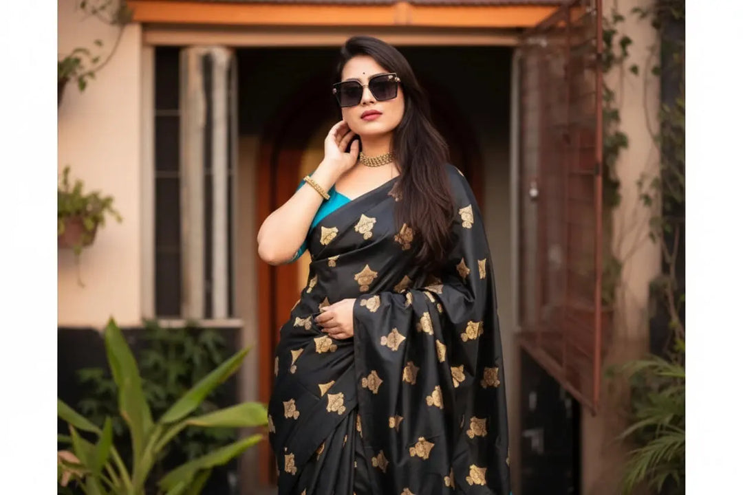 Women's Silk Printed Saree With Unstitched Blouse 5.5Mtr (Sky Blue) Kashvii