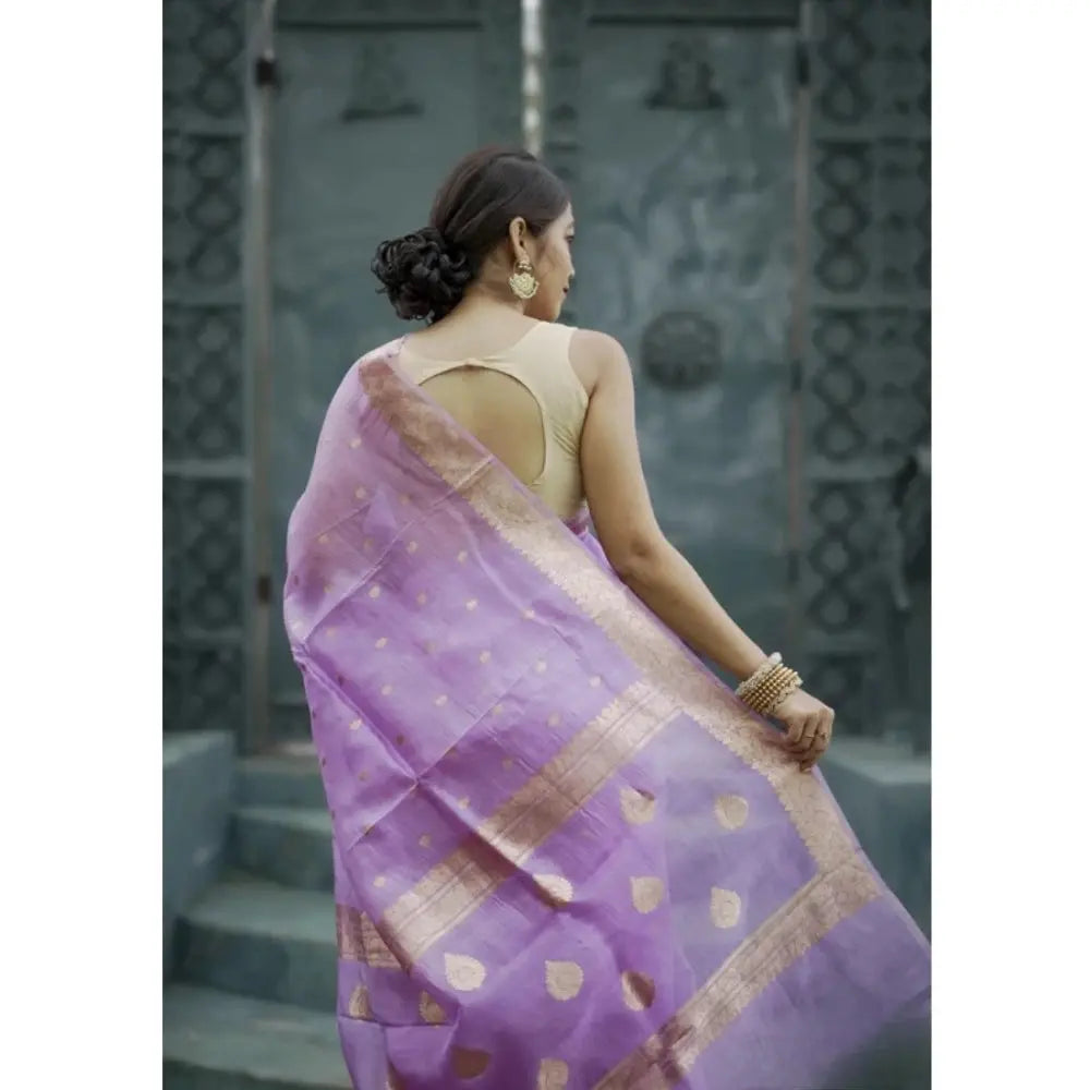 Women's Cotton  Printed Saree With Unstitched Blouse 5.5Mtr (Lavender) Kashvii