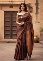 Load image into Gallery viewer, Women's Coffee Silk Printed Saree With Unstitched Blouse -5.5Mtr Kashvii

