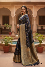 Load image into Gallery viewer, Women's Black Silk Printed Saree With Unstitched Blouse -5.5Mtr Kashvii
