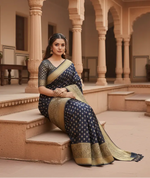 Load image into Gallery viewer, Women's Black Silk Printed Saree With Unstitched Blouse -5.5Mtr Kashvii
