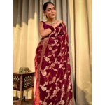 Load image into Gallery viewer, Women's Silk Printed Saree With Unstitched Blouse 5.5Mtr (Maroon) Kashvii
