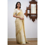 Load image into Gallery viewer, Women's Silk Printed Saree With Unstitched Blouse 5.5Mtr (Cream) Kashvii
