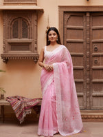 Load image into Gallery viewer, Women's Cotton  Printed Saree With Unstitched Blouse 5.5Mtr (Pink) Kashvii
