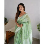 Load image into Gallery viewer, Women's Cotton  Printed Saree With Unstitched Blouse 5.5Mtr (Pista) Kashvii
