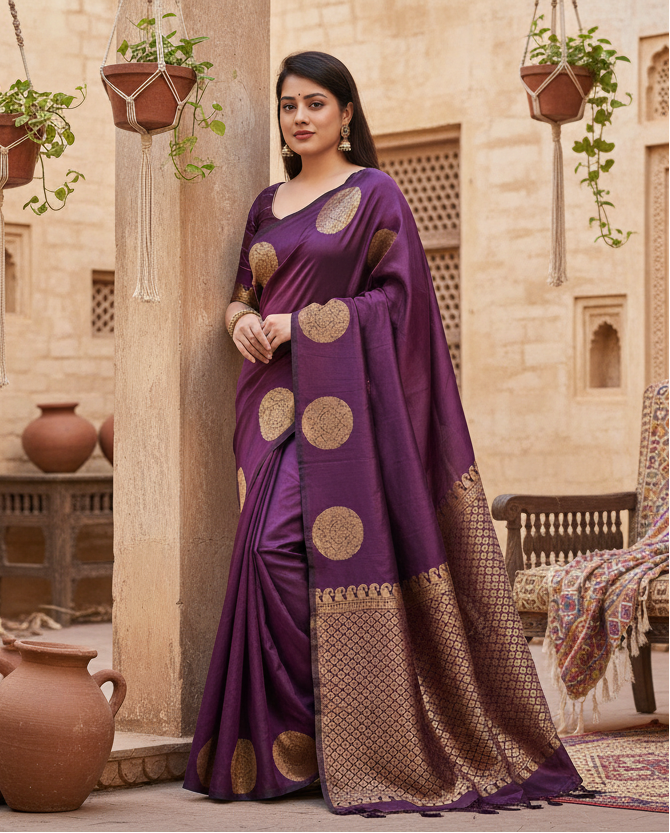 Women's Silk Printed Saree With Unstitched Blouse 5.5Mtr (Wine) Kashvii