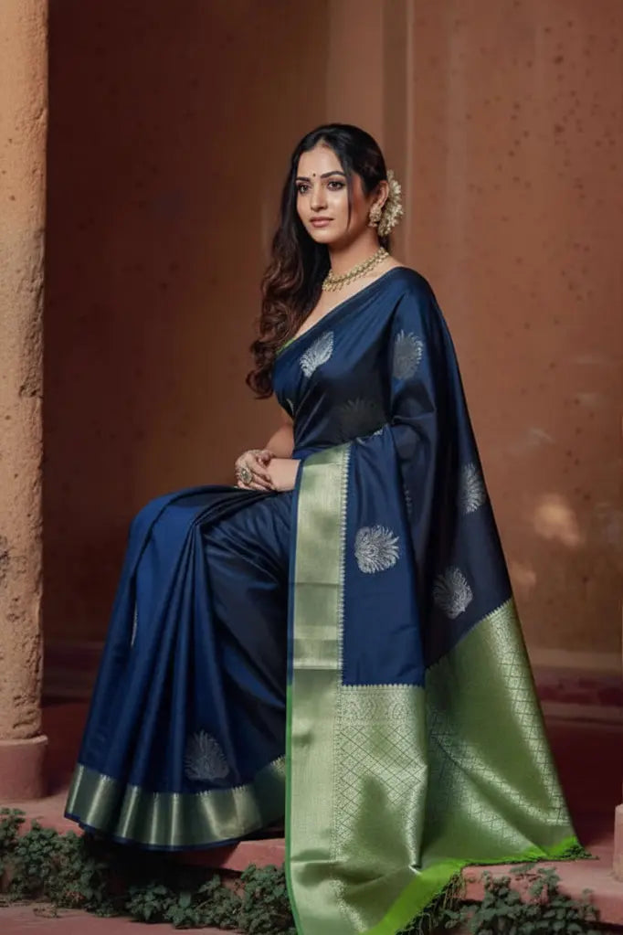 Women's silk printed saree with unstitched blouse 5
