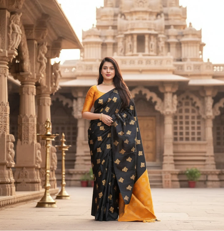 Women's silk printed saree with unstitched blouse 5