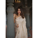 Load image into Gallery viewer, Women's Cotton  Printed Saree With Unstitched Blouse 5.5Mtr (Cream) Kashvii
