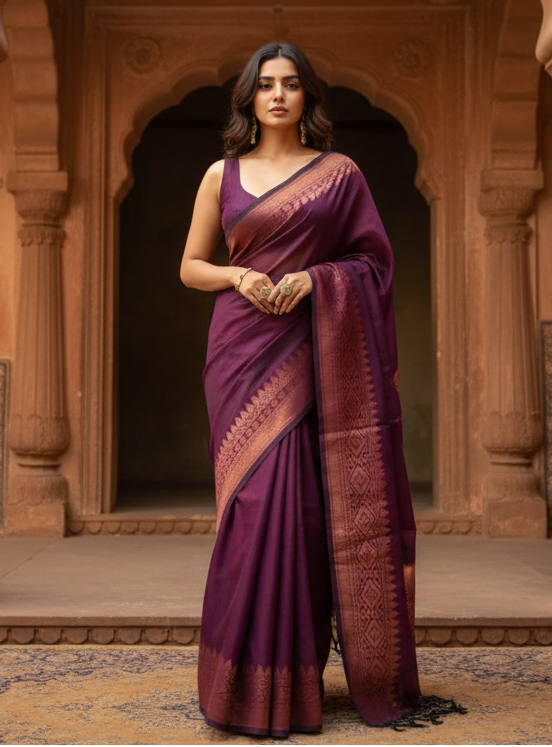Women's silk printed saree with unstitched blouse 5