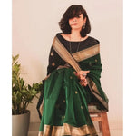 Load image into Gallery viewer, Women's Dark green Silk Printed Saree With Unstitched Blouse- 5.5Mtr Kashvii
