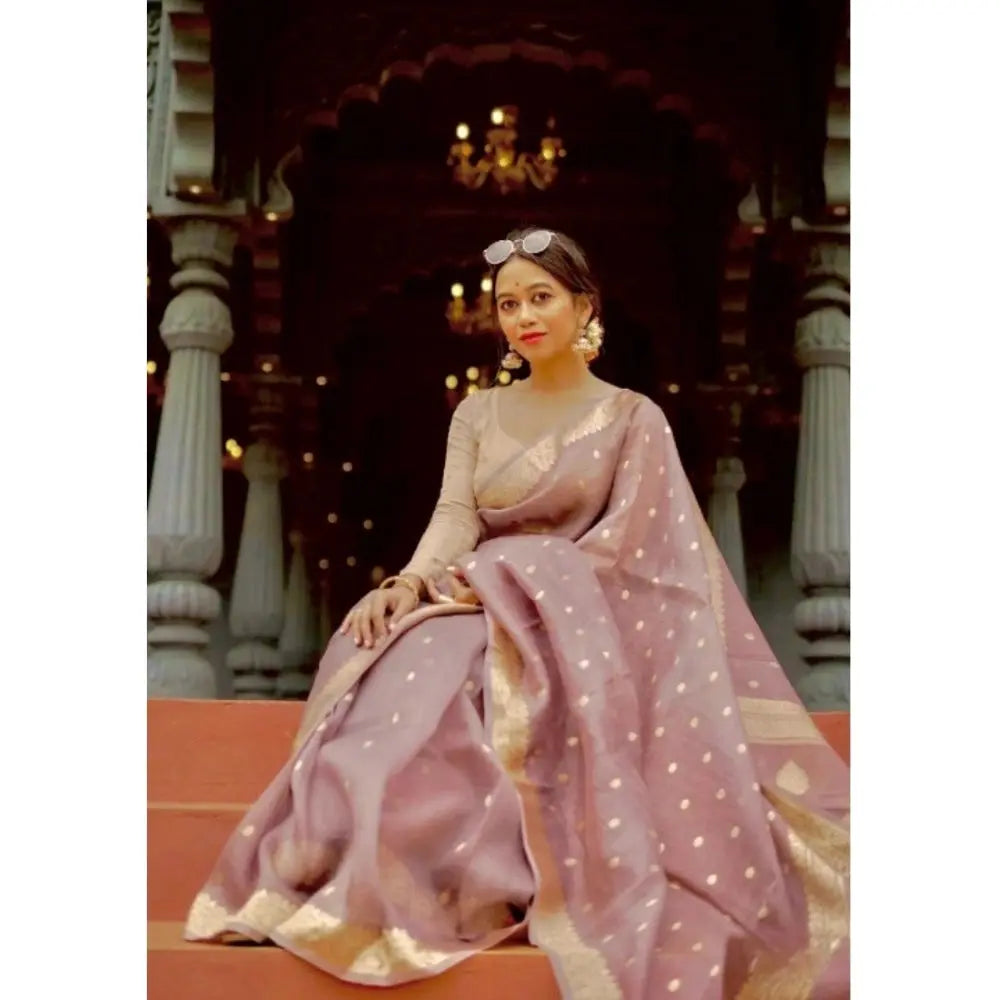 Women's Cotton  Printed Saree With Unstitched Blouse 5.5Mtr (Rose Gold) Kashvii