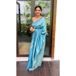 Load image into Gallery viewer, Women's Sky Blue Silk Printed Saree With Unstitched Blouse -5.5Mtr Kashvii

