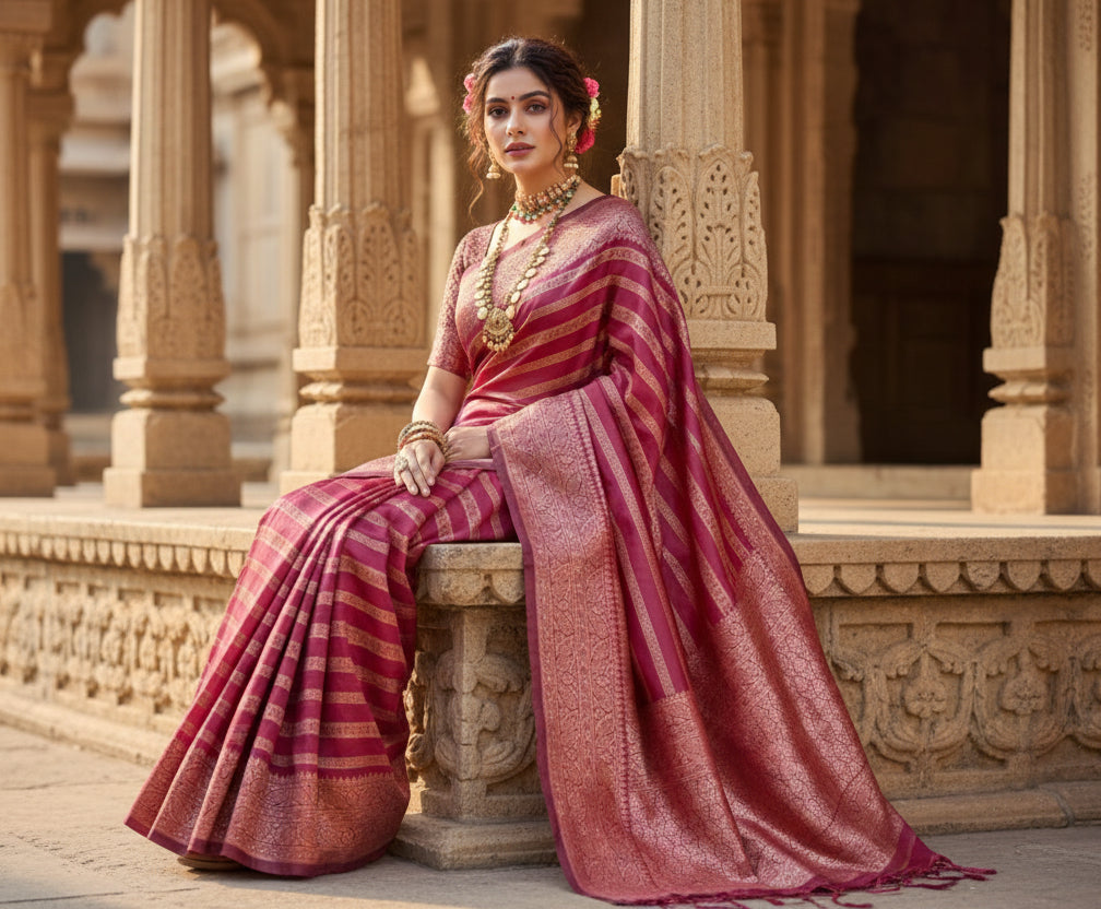 Women's Silk Printed Saree With Unstitched Blouse 5.5Mtr (Pink) Kashvii