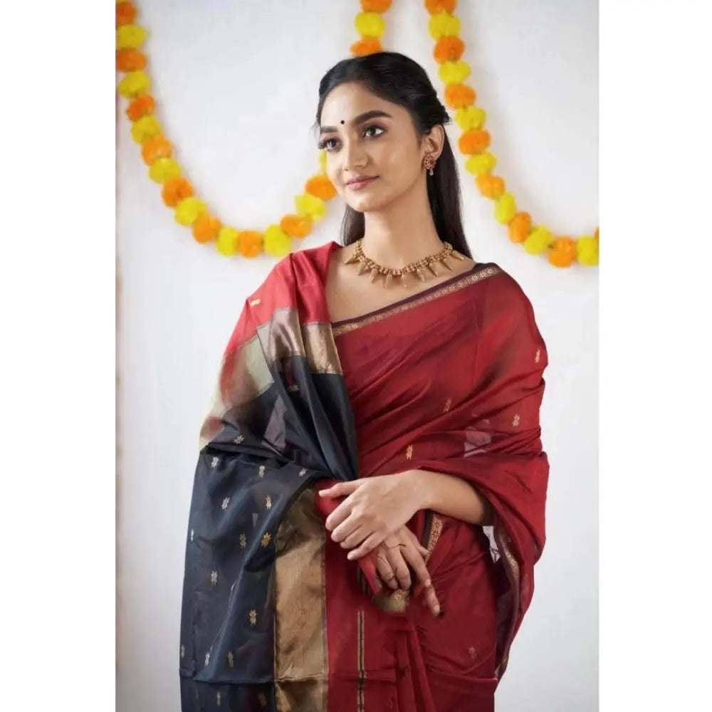 Women's Cotton  Printed Saree With Unstitched Blouse 5.5Mtr (Red) Kashvii