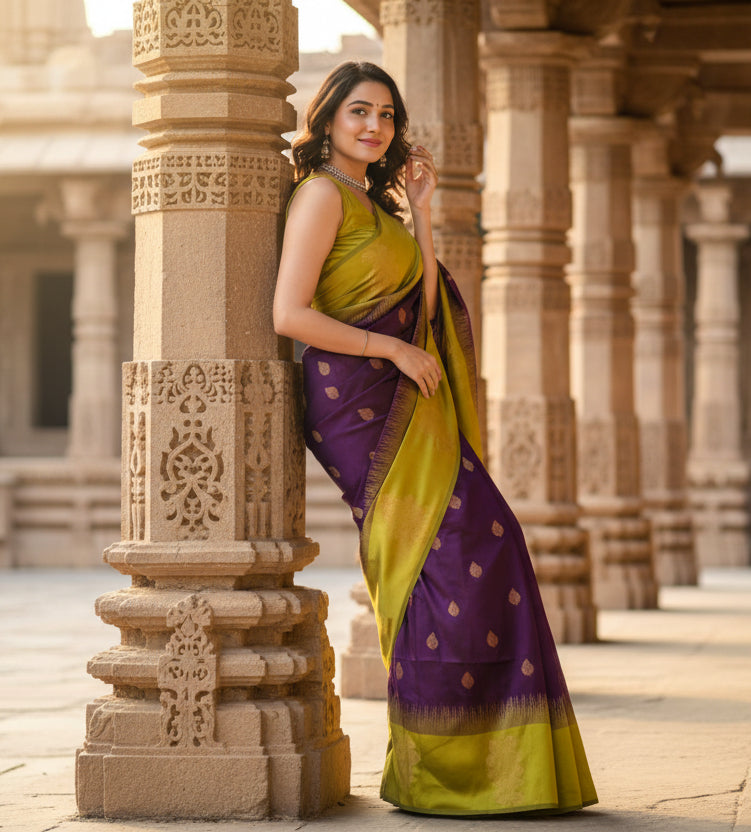 Women's Wine Silk Printed Saree With Unstitched Blouse -5.5Mtr Kashvii