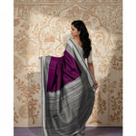Load image into Gallery viewer, Women's Purple Silk Printed Saree With Unstitched Blouse -5.5Mtr Kashvii
