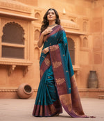 Load image into Gallery viewer, Women's Blue Silk Printed Saree With Unstitched Blouse -5.5Mtr Kashvii
