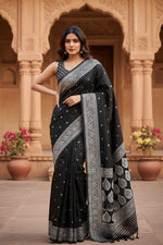Load image into Gallery viewer, Women's Black Silk Printed Saree With Unstitched Blouse -5.5Mtr Kashvii
