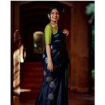Load image into Gallery viewer, Women's Silk Printed Saree With Unstitched Blouse 5.5Mtr (Navy Blue) Kashvii

