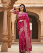 Load image into Gallery viewer, Women's Rani Pink Silk Printed Saree With Unstitched Blouse -5.5Mtr Kashvii
