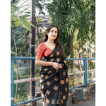 Load image into Gallery viewer, Women's Silk Printed Saree With Unstitched Blouse 5.5Mtr (Blacl-Orange) Kashvii
